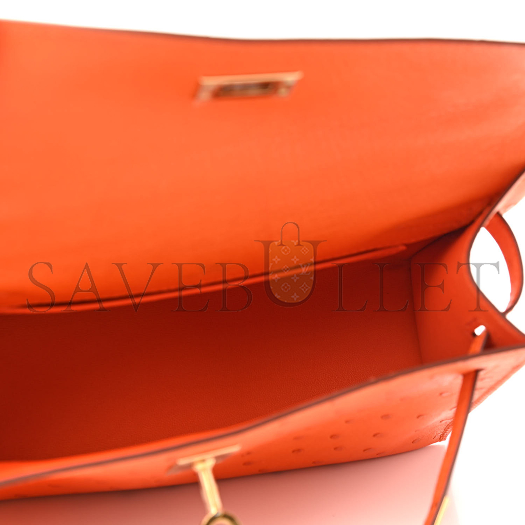 HERMÈS MASTER OSTRICH KELLY POCHETTE TANGERINE (22*14*7cm) 